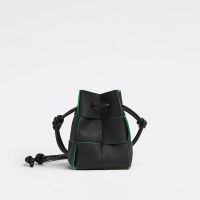 Bottega Veneta Mini Cassette Bucket Bag In Intreccio Grained Calfskin Black/Green