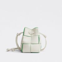 Bottega Veneta Mini Cassette Bucket Bag In Intreccio Grained Calfskin White/Green
