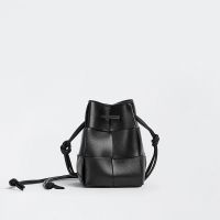 Bottega Veneta Mini Cassette Bucket Bag In Intreccio Lambskin Black