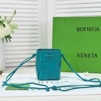 Bottega Veneta Mini Cassette Bucket Bag In Intreccio Lambskin Blue