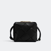 Bottega Veneta Mini Cassette Camera Bag In Intreccio Leather Black