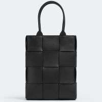 Bottega Veneta Mini Cassette Tote 22 with Detachable Strap In Intreccio Leather Black