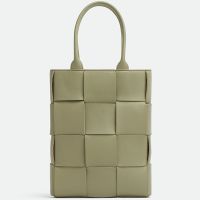 Bottega Veneta Mini Cassette Tote 22 with Detachable Strap In Intreccio Leather Olive