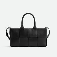 Bottega Veneta Mini Arco East-West Tote 22 with Detachable Strap In Intreccio Lambskin Black
