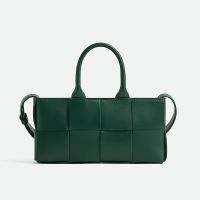 Bottega Veneta Mini Arco East-West Tote 22 with Detachable Strap In Intreccio Lambskin Green
