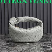 Bottega Veneta Mini Jodie Top Handle Bag In Intreccio Lambskin Grey