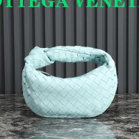 Bottega Veneta Mini Jodie Top Handle Bag In Intreccio Lambskin Light Blue