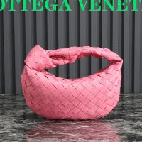 Bottega Veneta Mini Jodie Top Handle Bag In Intreccio Lambskin Pink/Silver