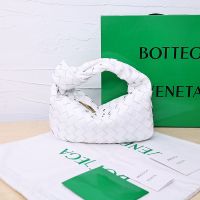Bottega Veneta Mini Jodie Top Handle Bag In Intreccio Lambskin White