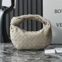 Bottega Veneta Mini Jodie Top Handle Bag In Intrecciato Suede Light Grey