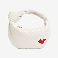 Bottega Veneta Mini Jodie Top Handle Bag In Woven Heart Shape Intreccio Lambskin White