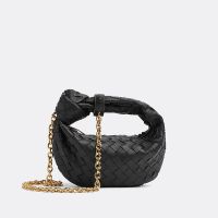 Bottega Veneta Mini Jodie Top Handle Bag with Chain Strap In Intreccio Calfskin Black