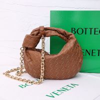 Bottega Veneta Mini Jodie Top Handle Bag with Chain Strap In Intreccio Calfskin Caramel