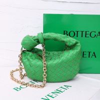 Bottega Veneta Mini Jodie Top Handle Bag with Chain Strap In Intreccio Calfskin Green