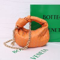 Bottega Veneta Mini Jodie Top Handle Bag with Chain Strap In Intreccio Calfskin Orange