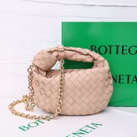 Bottega Veneta Mini Jodie Top Handle Bag with Chain Strap In Intreccio Calfskin Pink