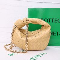 Bottega Veneta Mini Jodie Top Handle Bag with Chain Strap In Intreccio Calfskin Yellow