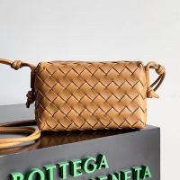 Bottega Veneta Mini Loop Camera Bag In Intreccio Lambskin Brown