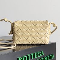 Bottega Veneta Mini Loop Camera Bag In Intreccio Lambskin Khaki
