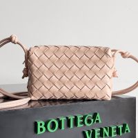 Bottega Veneta Mini Loop Camera Bag In Intreccio Lambskin Pink