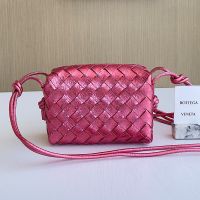 Bottega Veneta Mini Loop Camera Bag In Intreccio Metalized Leather Rose