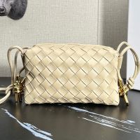 Bottega Veneta Mini Loop Camera Bag with Signature Metallic Knot In Intreccio Leather Beige