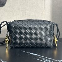 Bottega Veneta Mini Loop Camera Bag with Signature Metallic Knot In Intreccio Leather Black