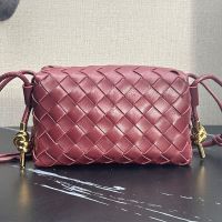 Bottega Veneta Mini Loop Camera Bag with Signature Metallic Knot In Intreccio Leather Burgundy