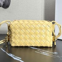 Bottega Veneta Mini Loop Camera Bag with Signature Metallic Knot In Intreccio Leather Camel