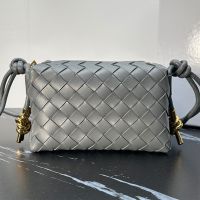 Bottega Veneta Mini Loop Camera Bag with Signature Metallic Knot In Intreccio Leather Grey