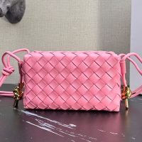 Bottega Veneta Mini Loop Camera Bag with Signature Metallic Knot In Intreccio Leather Pink