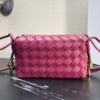 Bottega Veneta Mini Loop Camera Bag with Signature Metallic Knot In Intreccio Leather Rose