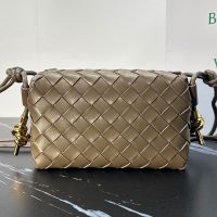 Bottega Veneta Mini Loop Camera Bag with Signature Metallic Knot In Intreccio Leather Taupe