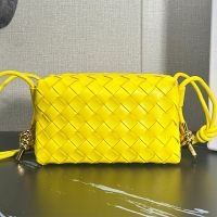 Bottega Veneta Mini Loop Camera Bag with Signature Metallic Knot In Intreccio Leather Yellow