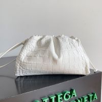 Bottega Veneta Mini Pouch with Strap In Crocodile Leather White
