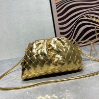 Bottega Veneta Mini Pouch with Strap In Intrecciato Leather Gold