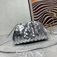 Bottega Veneta Mini Pouch with Strap In Intrecciato Leather Silver