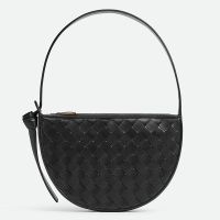 Bottega Veneta Mini Sunrise Shoulder Bag In Intreccio Calfskin Black