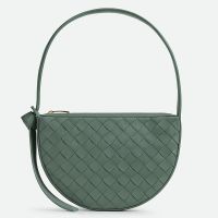 Bottega Veneta Mini Sunrise Shoulder Bag In Intreccio Calfskin Blue