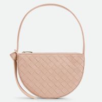 Bottega Veneta Mini Sunrise Shoulder Bag In Intreccio Calfskin Pink