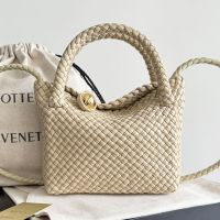 Bottega Veneta Mini Tosca Top Handle Bag In Intreccio Calfskin Beige