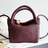 Bottega Veneta Mini Tosca Top Handle Bag In Intreccio Calfskin Burgundy