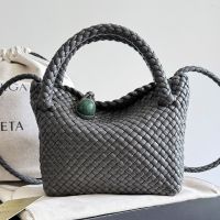 Bottega Veneta Mini Tosca Top Handle Bag In Intreccio Calfskin Dark Grey