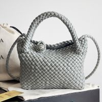Bottega Veneta Mini Tosca Top Handle Bag In Intreccio Calfskin Grey