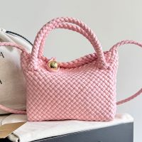 Bottega Veneta Mini Tosca Top Handle Bag In Intreccio Calfskin Pink