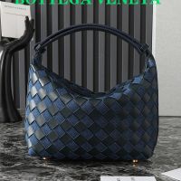 Bottega Veneta Mini Wallace Shoulder Bag In Intrecciato Denim and Lambskin Blue