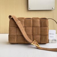 Bottega Veneta Large Cassette Crossbody Bag In Intreccio Corduroy Brown