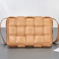 Bottega Veneta Large Cassette Crossbody Bag In Intreccio Padded Lambskin Apricot