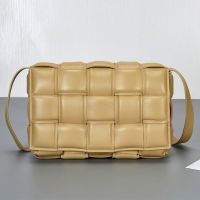 Bottega Veneta Large Cassette Crossbody Bag In Intreccio Padded Lambskin Khaki