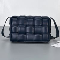 Bottega Veneta Large Cassette Crossbody Bag In Intreccio Padded Lambskin Navy Blue